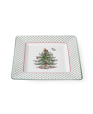Christmas Tree Polka Dot Square Platter