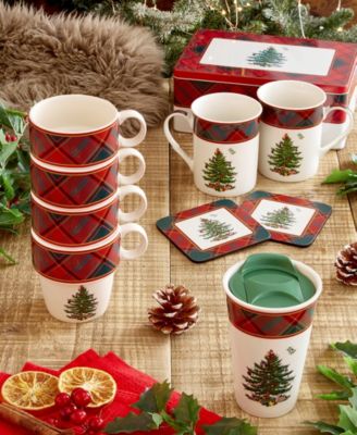 Christmas Tree Tartan Stacking Mugs, Set of 4