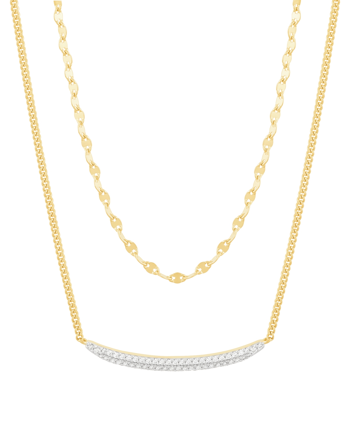 Macy's Diamond Curved Bar 18" Layered Necklace (1/4 Ct. T.w.) In 14k Gold-plated Sterling Silver