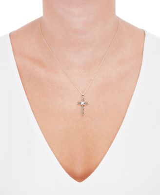 Diamond Accent Cross Pendant Necklace in 14k Gold-Plated Sterling Silver, 16" + 2" extender