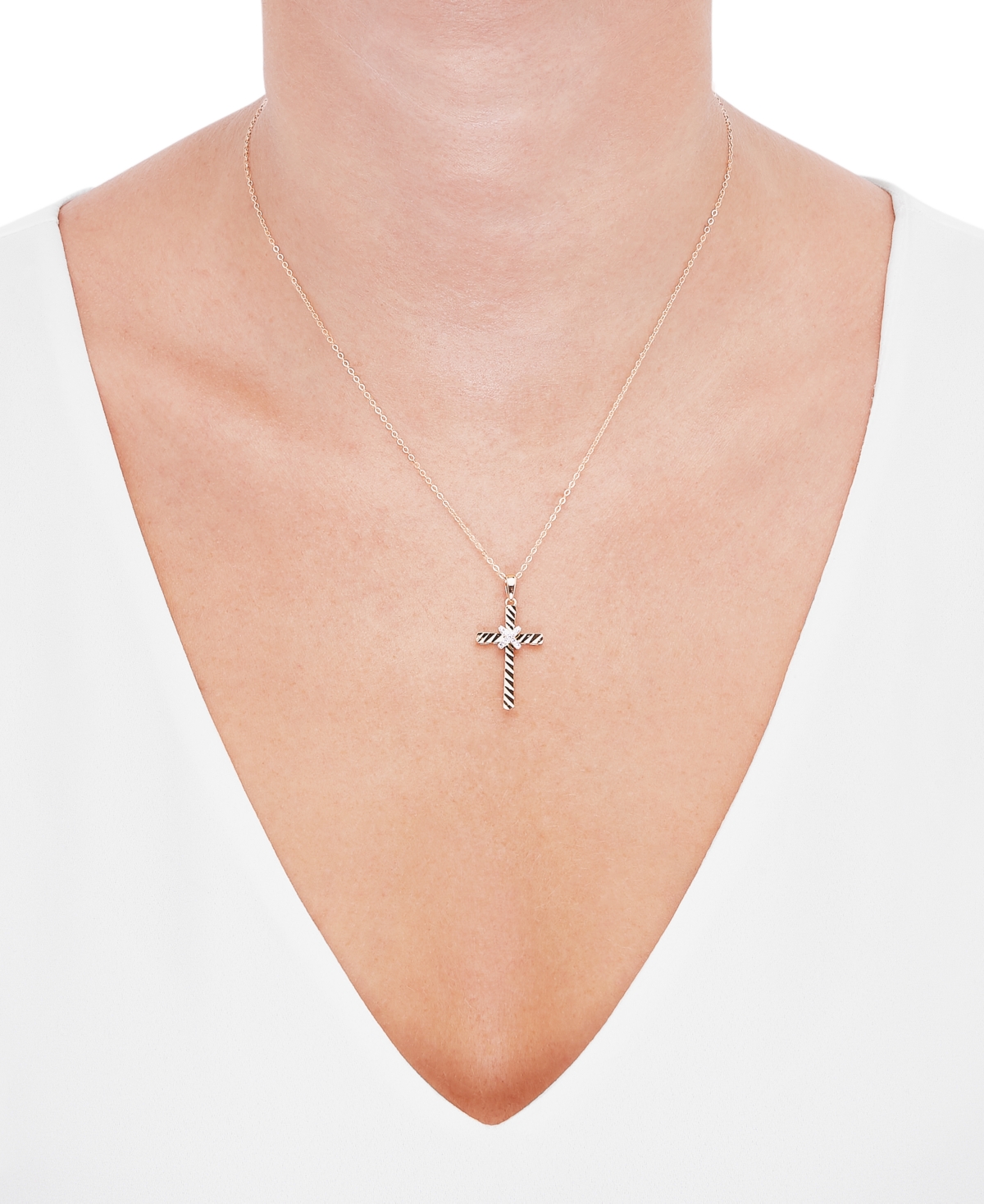 Diamond Accent Cross Pendant Necklace in 14k Gold-Plated Sterling Silver, 16