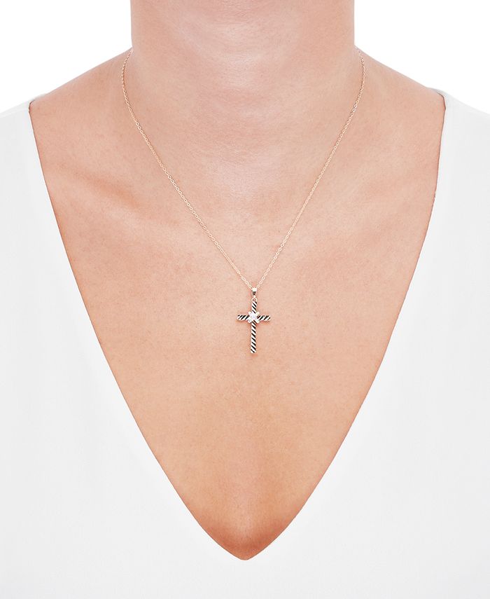 Macy's Diamond Accent Cross Pendant Necklace in 14k GoldPlated