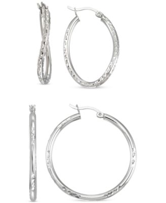 Macy's 2-Pc. Set Textured Wavy & Round Hoop Earrings In Sterling Silver ...