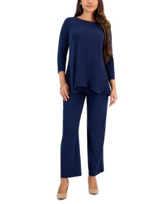 Jm Collection Petites 3 4 Sleeve Top Solid Pants Created For Macys In Intrepid Blue