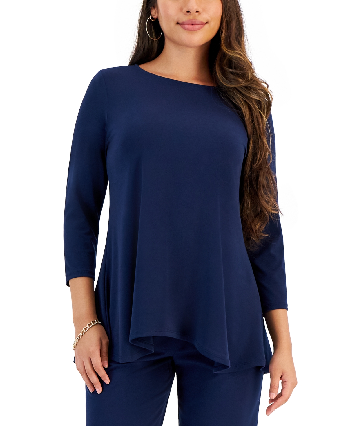 Shop Jm Collection Petites 3/4-sleeve Top, Created For Macy's In Intrepid Blue