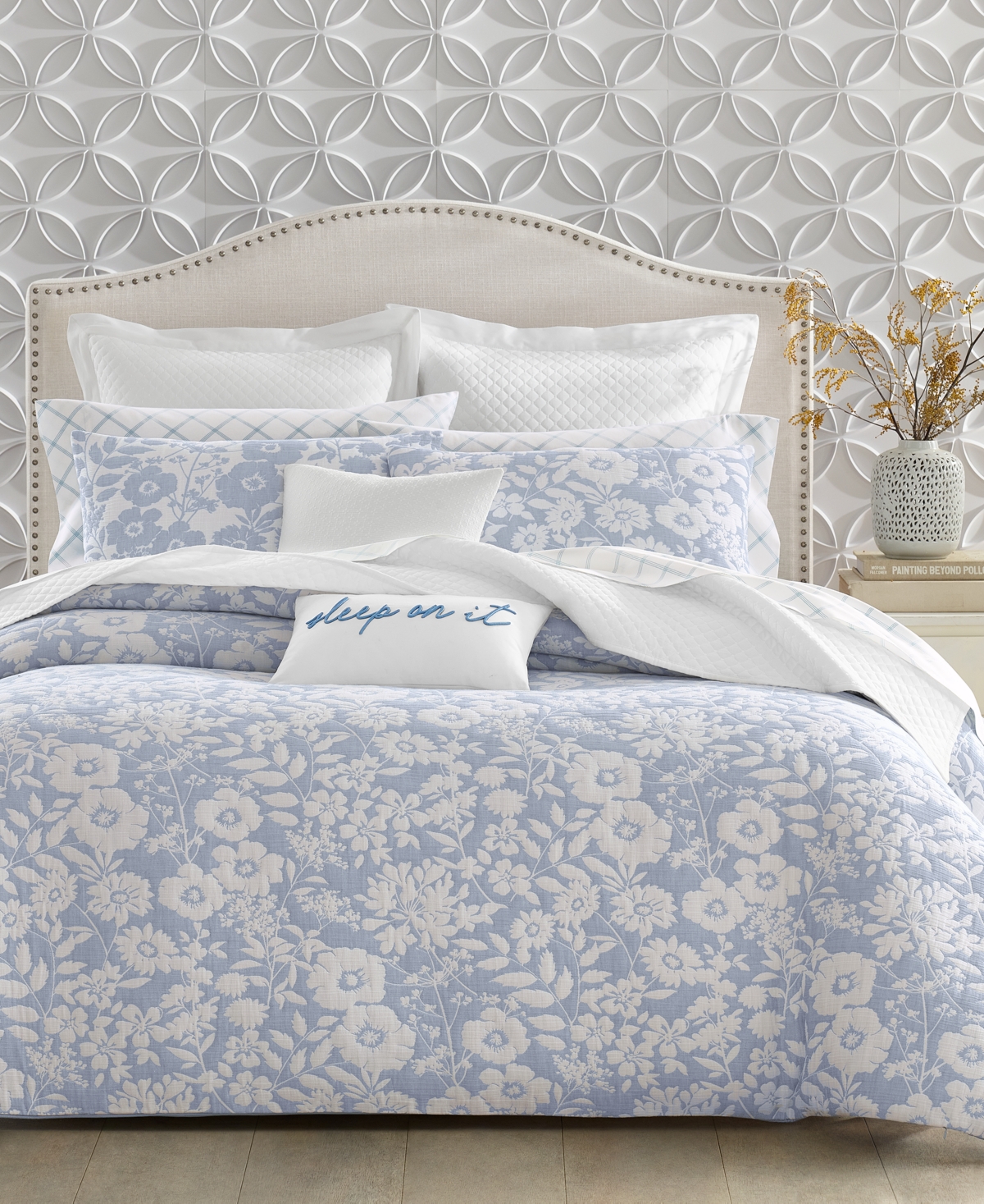 Charter Club Silhouette Floral 3-pc. Duvet Cover Set, King, Created For Macy's In Blue