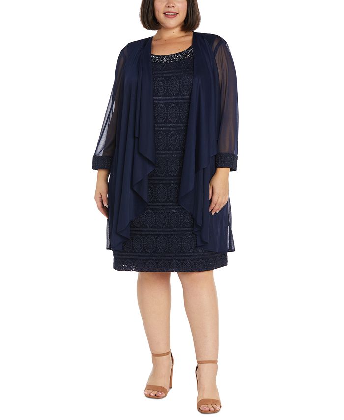R M Richards Plus Size Cascade Collar Jacket and Beaded Neck