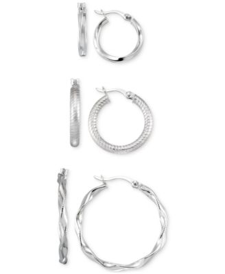 3-Pc. Set Textured Round Hoop Earrings in 14k Gold Over Sterling Silver and Sterling Silver