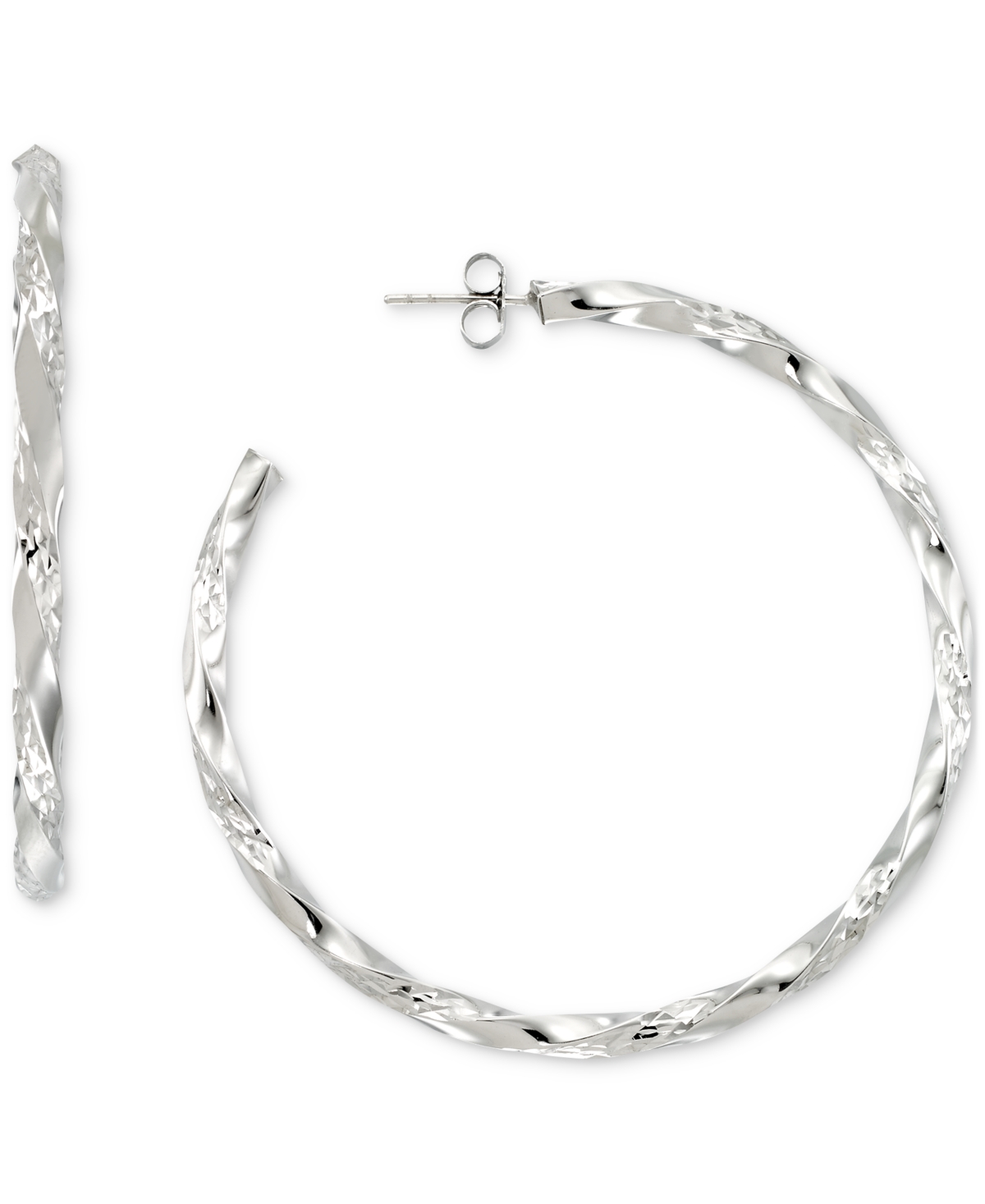 Macy's Diamond-cut C-hoop Earrings In 14k Gold Vermeil Over Sterling Silver 2-1/4" (also In Sterling Silver