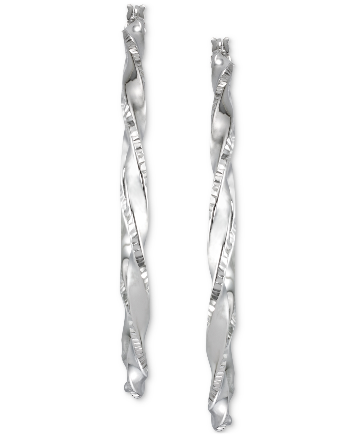 Two-Tone Twisted Hoop Earrings (45mm) in 14k Yellow and White Gold- Plated Sterling(Also in Sterling Silver) - Silver
