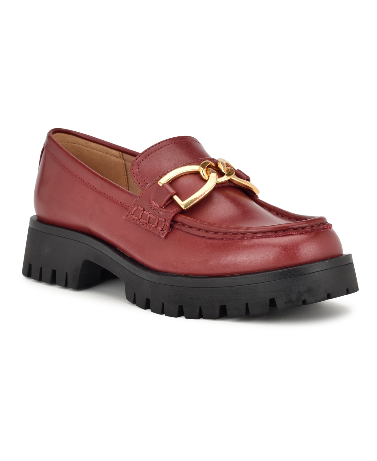 Shop Nine West Women's Gables Round Toe Lug Sole Casual Loafers In Dark Red - Faux Leather