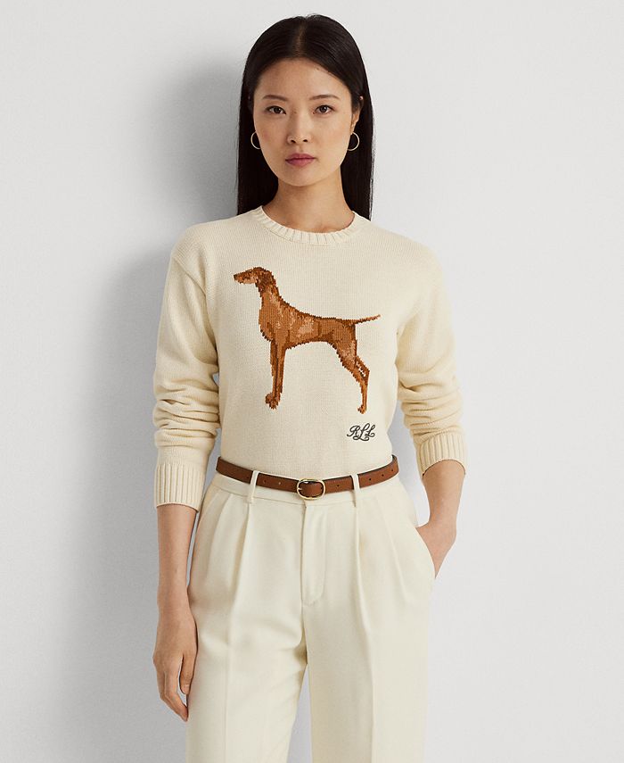 Lauren Ralph Lauren Women's Intarsia-Knit Cotton-Blend Sweater - Macy's