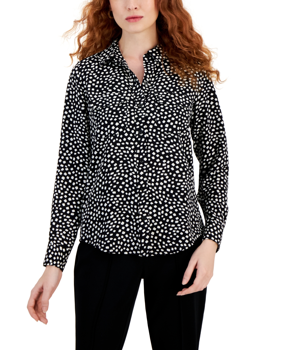 Alfani Women's Button-front Shirt, Created For Macy's In Blk Contour Sq