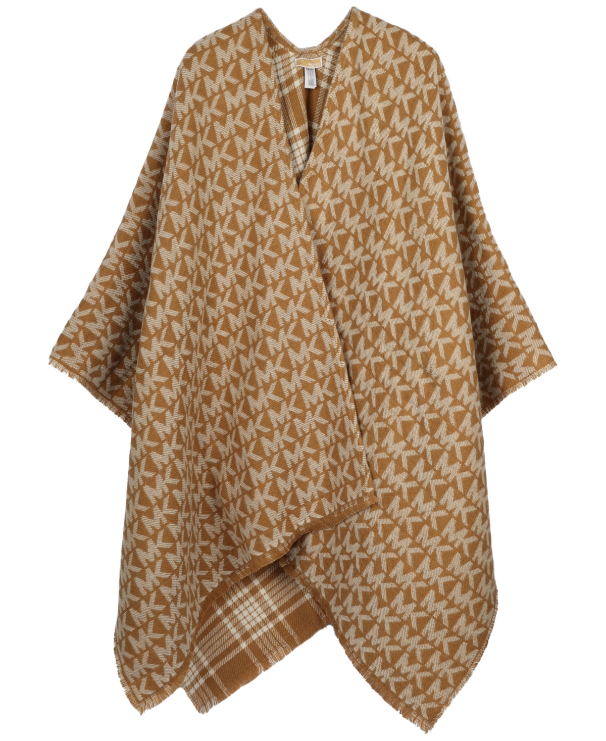Michael Kors Michael Women s Logo Plaid Reversible Cape Sweater In Dark Camel ModeSens