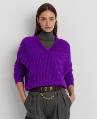 Lauren Ralph Lauren Women's Wool-Blend Ribbed V-Neck Sweater - Macy's