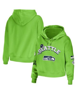 Women's Neon Green Seattle Seahawks Modest Cropped Pullover Hoodie