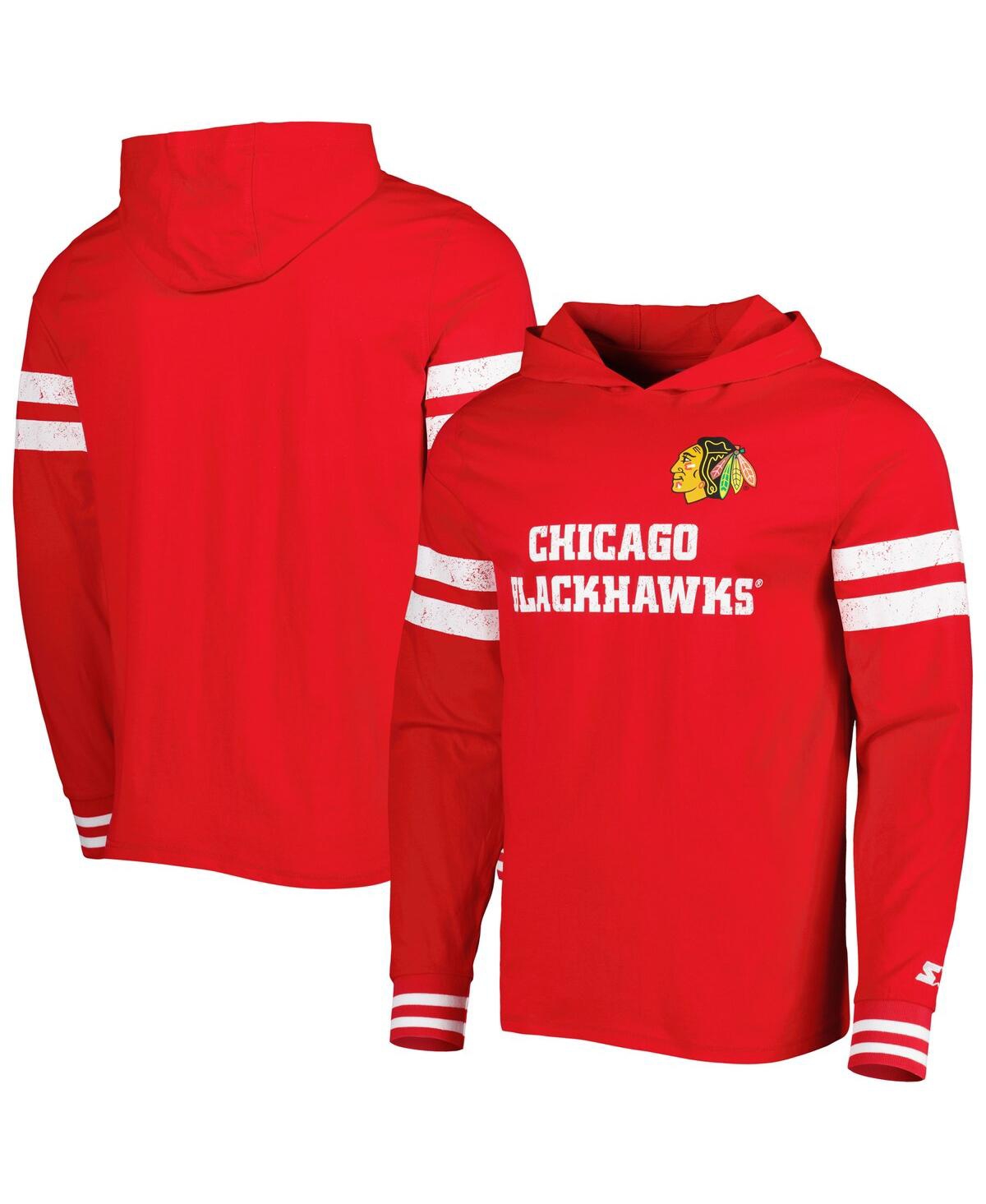Starter Men's  Red Chicago Blackhawks Offense Long Sleeve Hoodie T-shirt