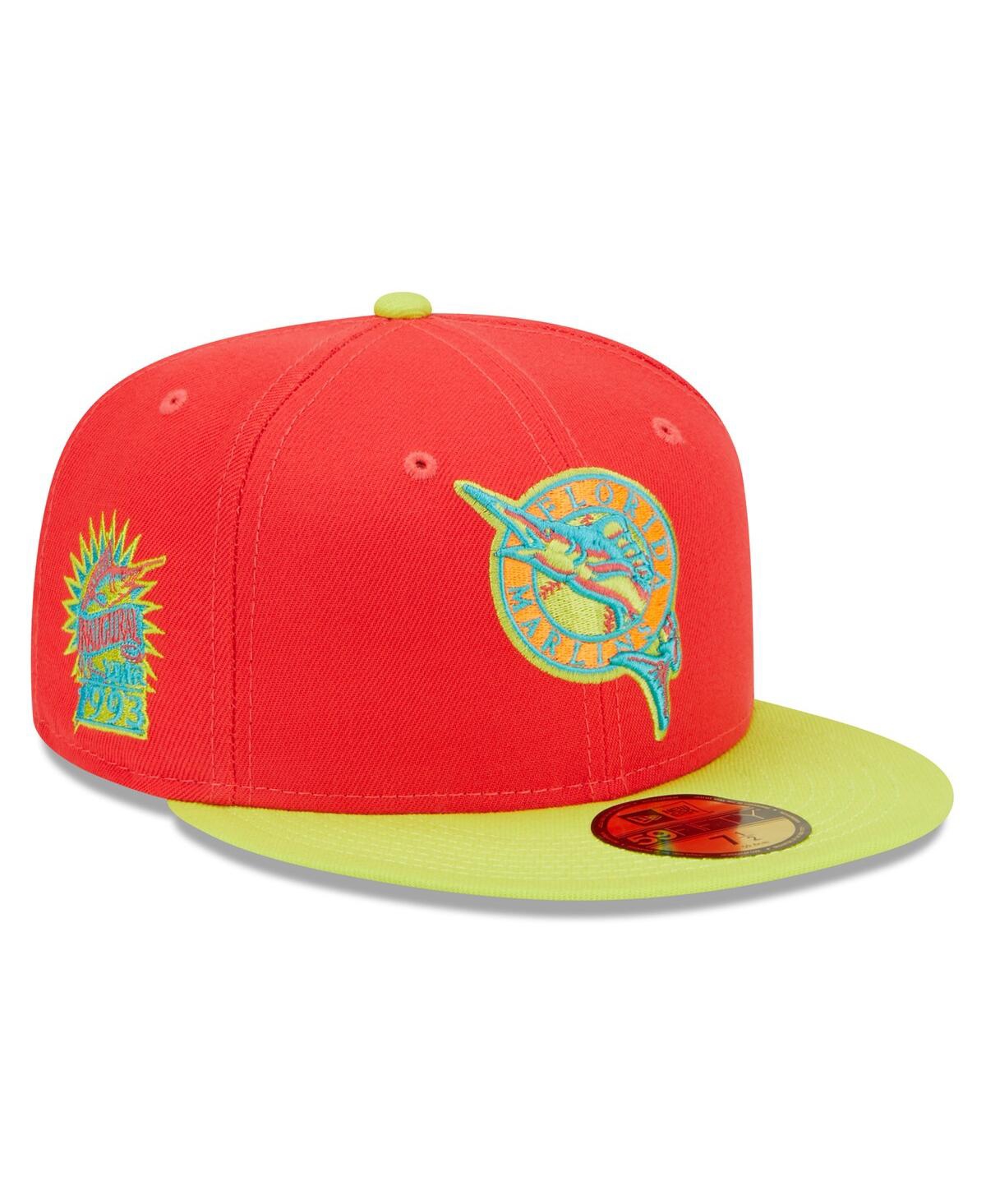 Men's New Era Neon Green Florida Marlins 1993 Inaugural Season Lava Highlighter Combo 59FIFTY Fitted Hat - Neon Green