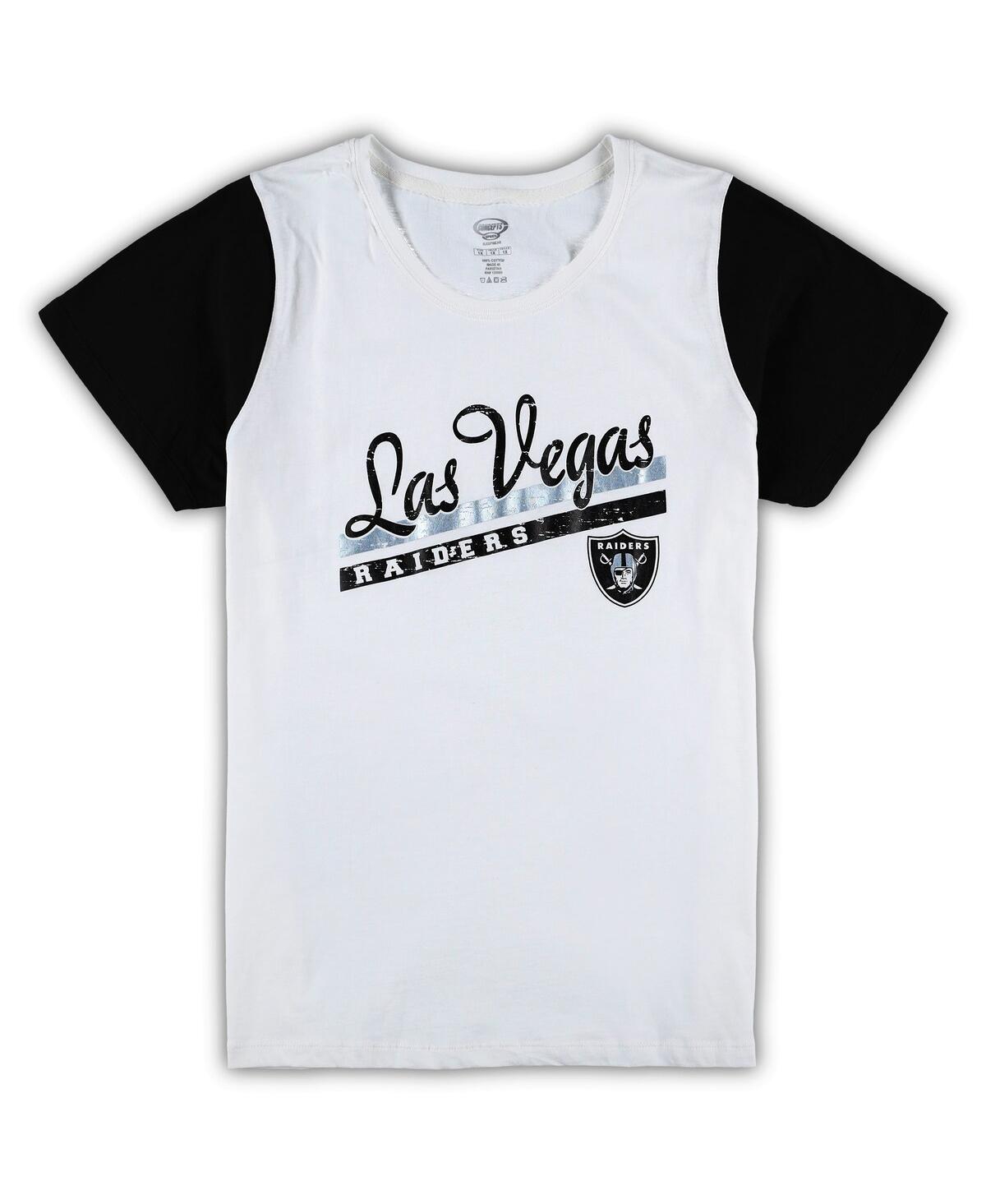 Shop Concepts Sport Women's  White, Black Las Vegas Raiders Plus Size Downfield T-shirt And Shorts Sleep S In White,black