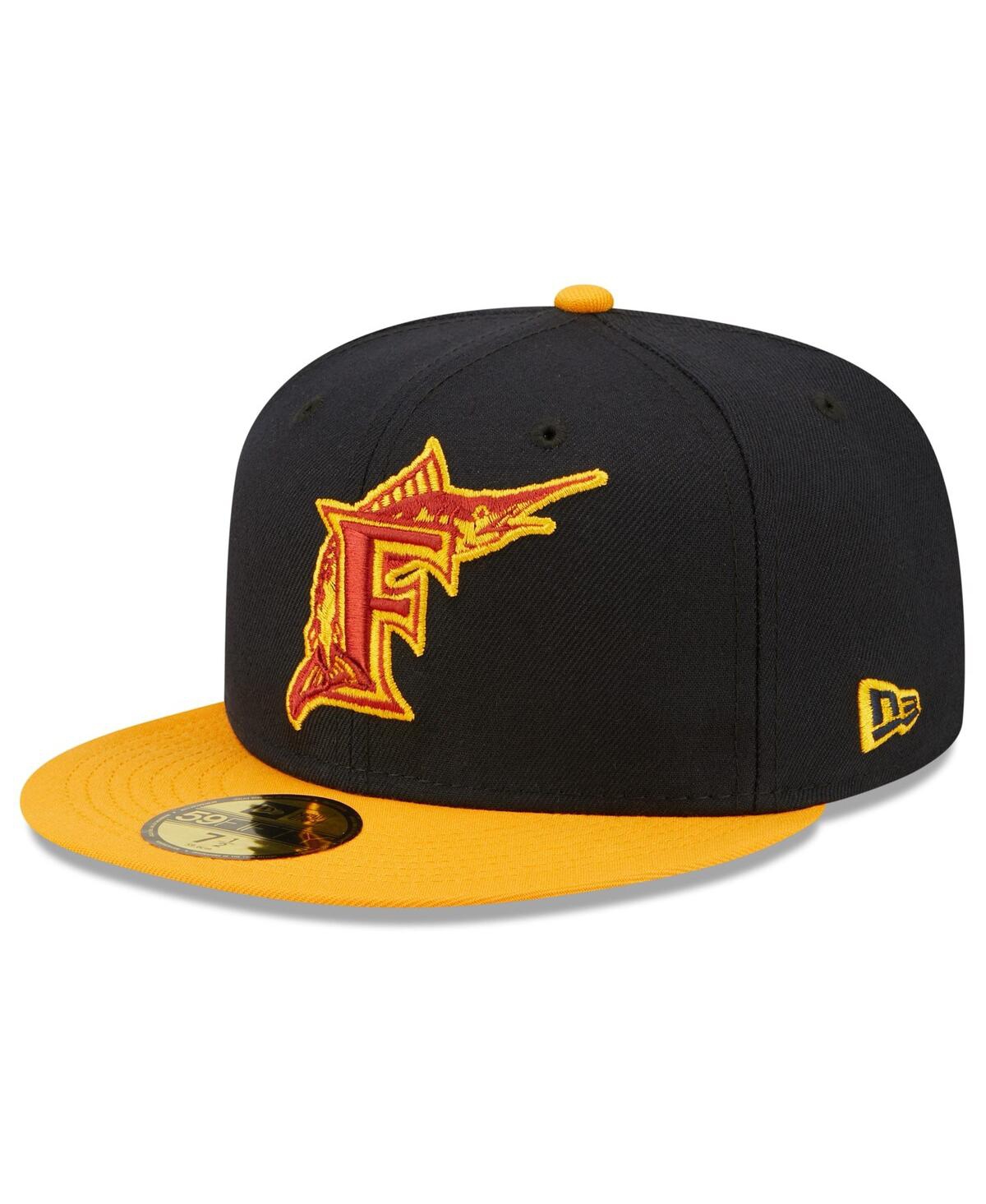Shop New Era Men's  Navy, Gold Florida Marlins Primary Logo 59fifty Fitted Hat In Navy,gold