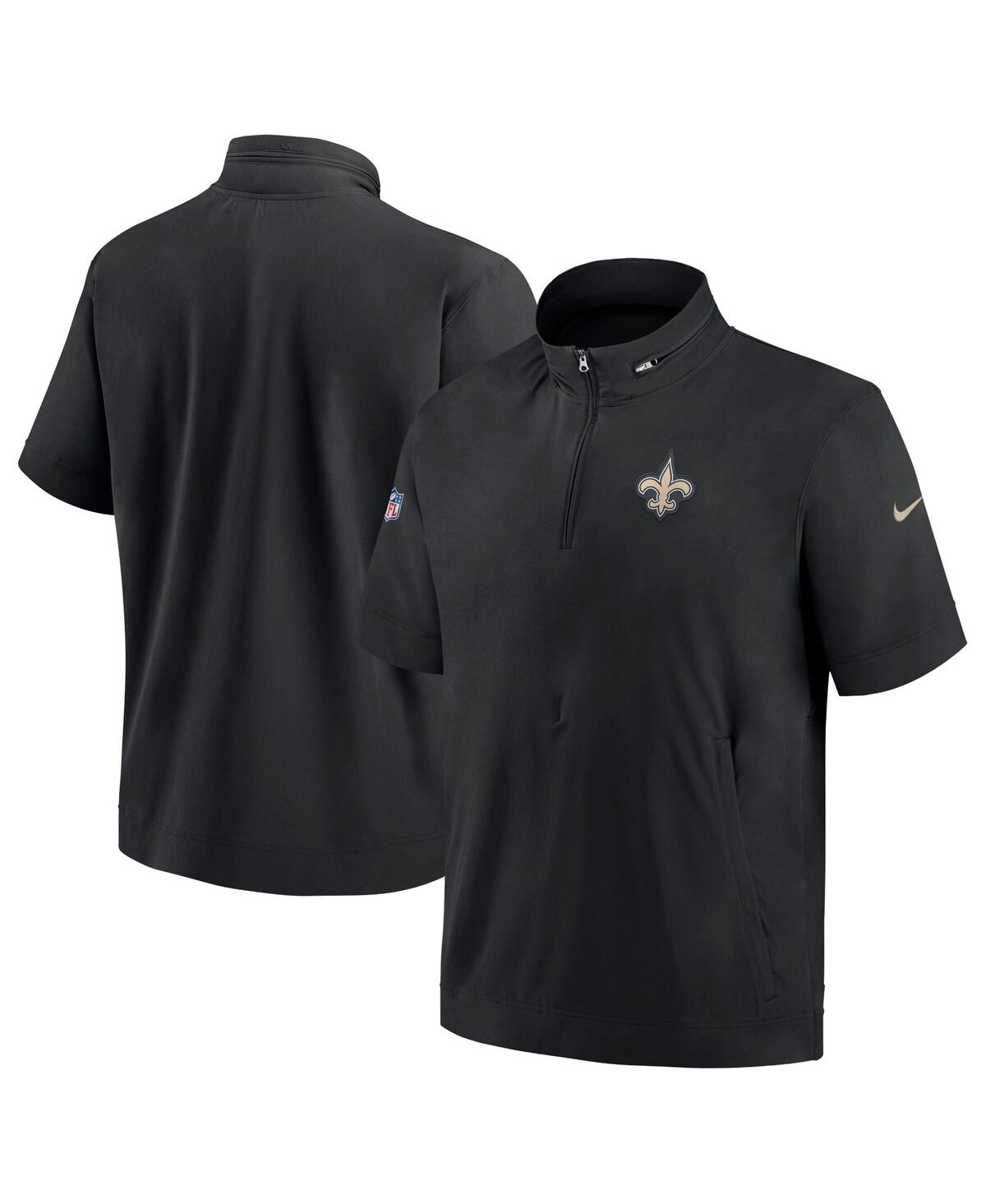 Shop Nike Men's  Black New Orleans Saints Sideline Coach Short Sleeve Hoodie Quarter-zip Jacket