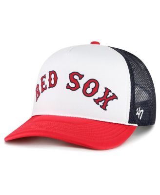 Men's White Boston Red Sox Foam Front Script Trucker Snapback Hat