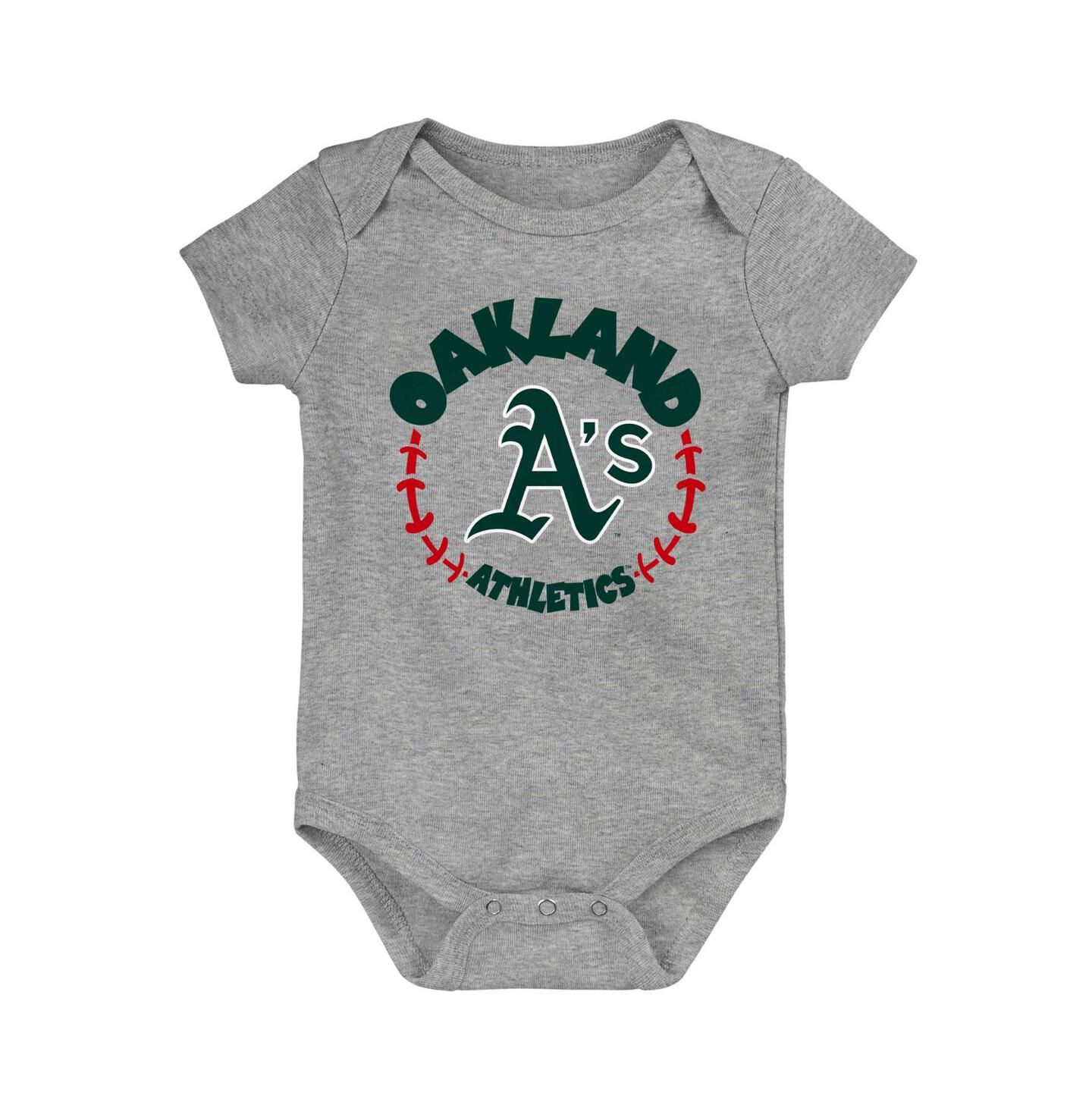 Outerstuff Infant Boys and Girls Gold, White, Heather Gray Oakland Athletics Biggest Little Fan 3-Pack Bodysuit Set — фото 2