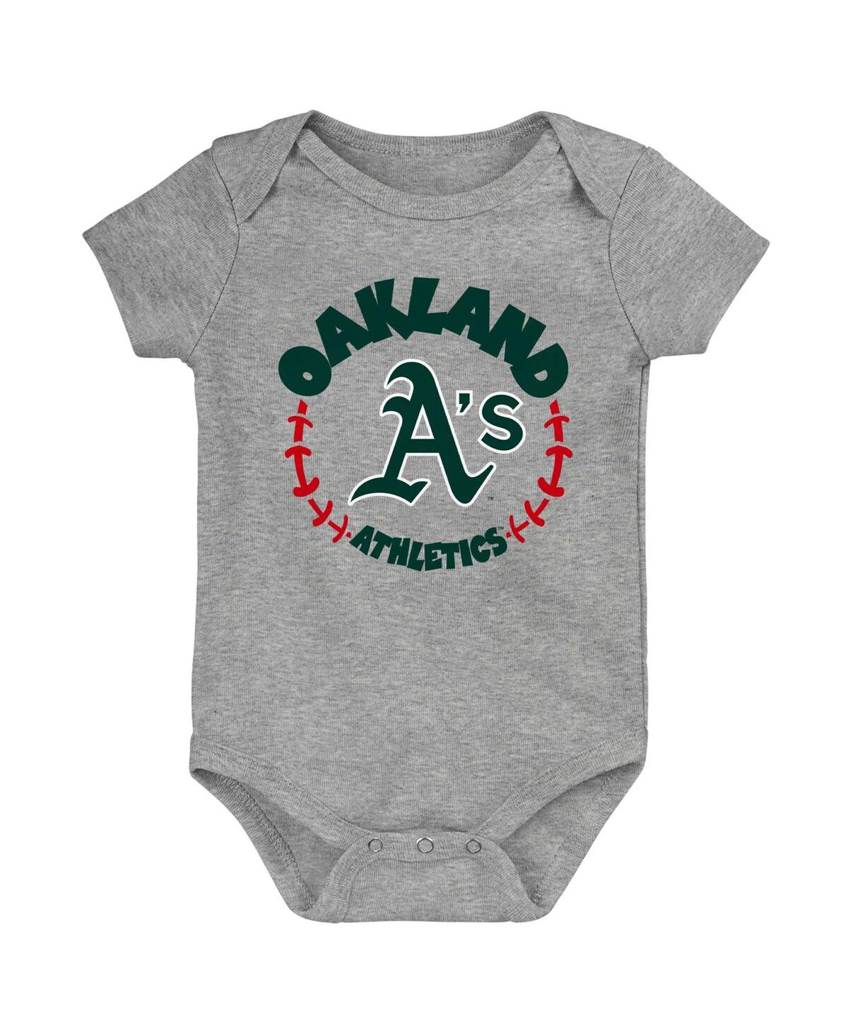 Outerstuff Infant Boys And Girls Gold, White, Heather Gray Oakland Athletics Biggest Little Fan 3-pack Bodysuit In Gold,white,heather Gray