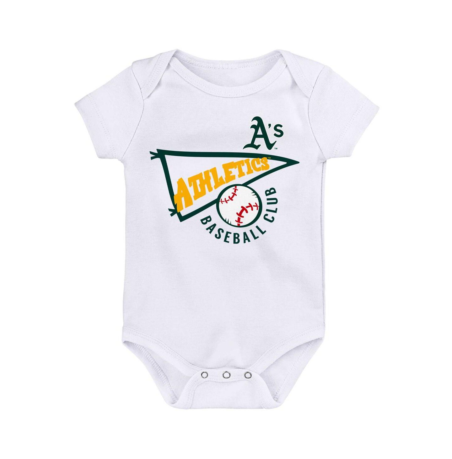 Outerstuff Infant Boys and Girls Gold, White, Heather Gray Oakland Athletics Biggest Little Fan 3-Pack Bodysuit Set — фото 5