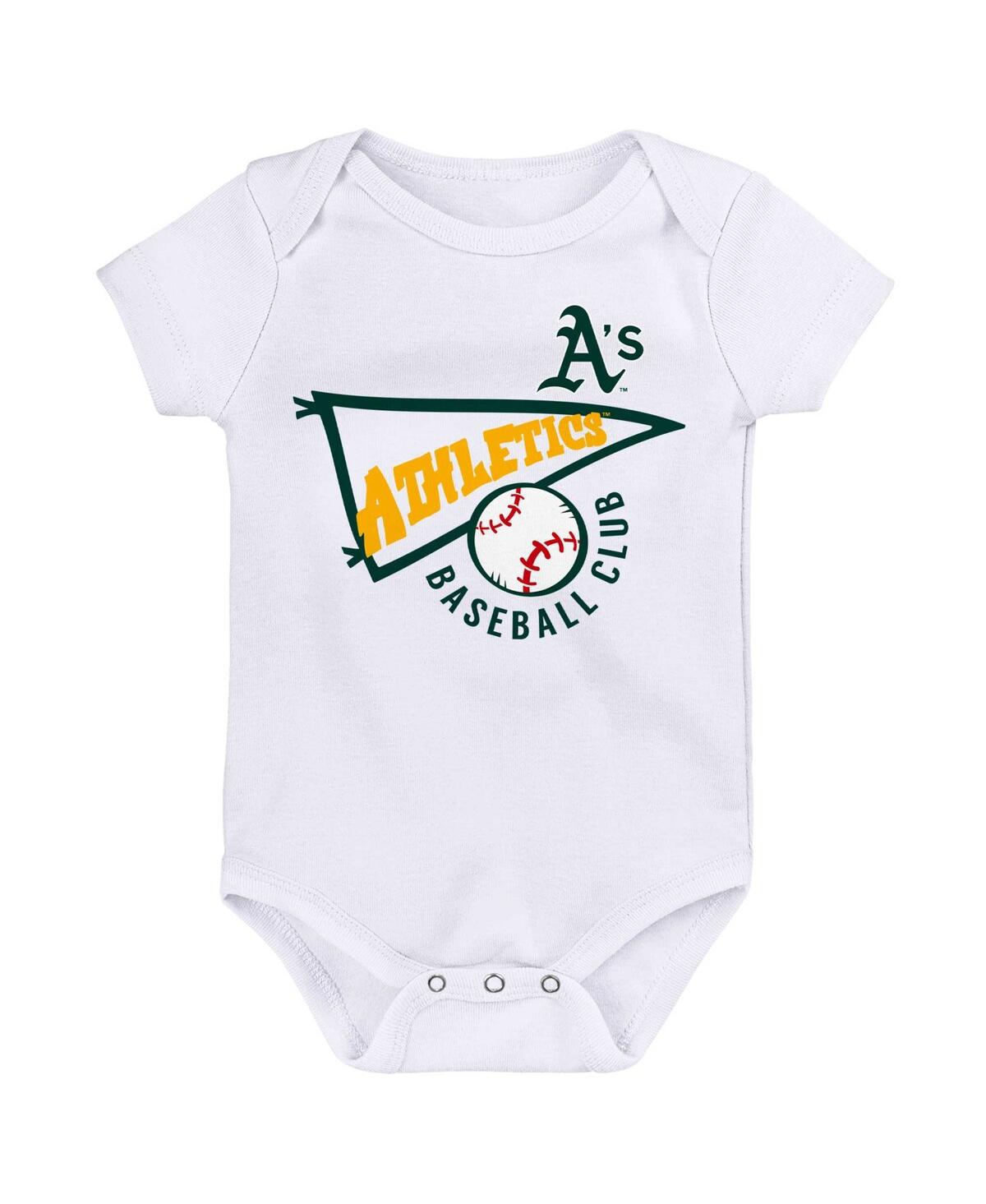 Outerstuff Infant Boys And Girls Gold, White, Heather Gray Oakland Athletics Biggest Little Fan 3-pack Bodysuit In Gold,white,heather Gray
