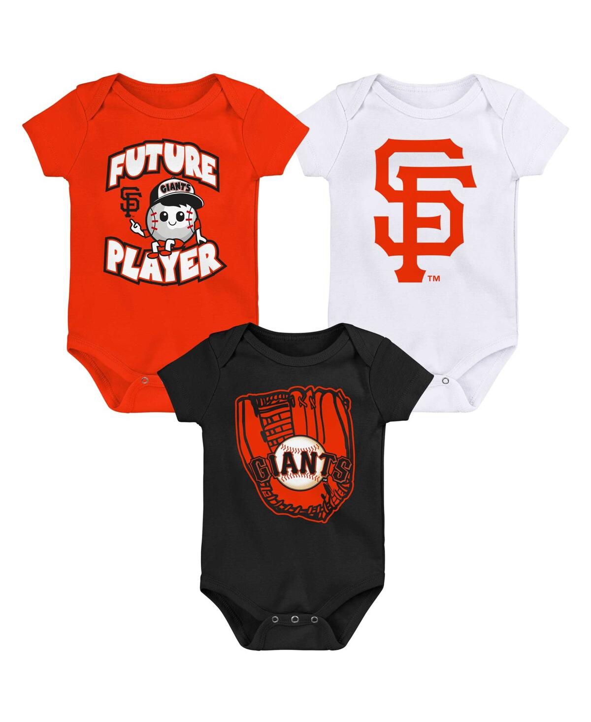 Shop Outerstuff Infant Boys And Girls Orange, Black, White San Francisco Giants Minor League Player Three-pack Bodys In Orange,black,white