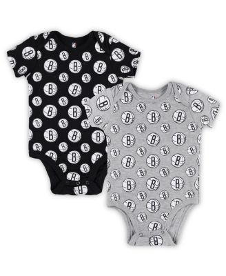 Newborn and Infant Boys and Girls Gray Brooklyn Nets Two-Pack Double Up Bodysuit Set