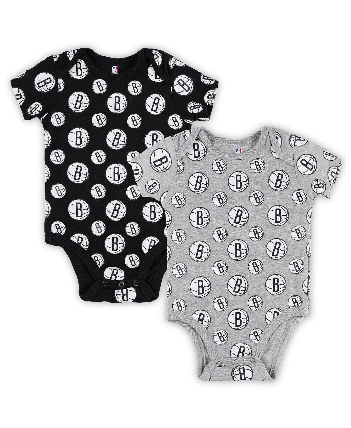 Shop Outerstuff Newborn And Infant Boys And Girls Gray Brooklyn Nets Two-pack Double Up Bodysuit Set