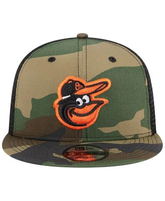 Men's Camo Baltimore Orioles Woodland Camo Trucker 9FIFTY Snapback Hat