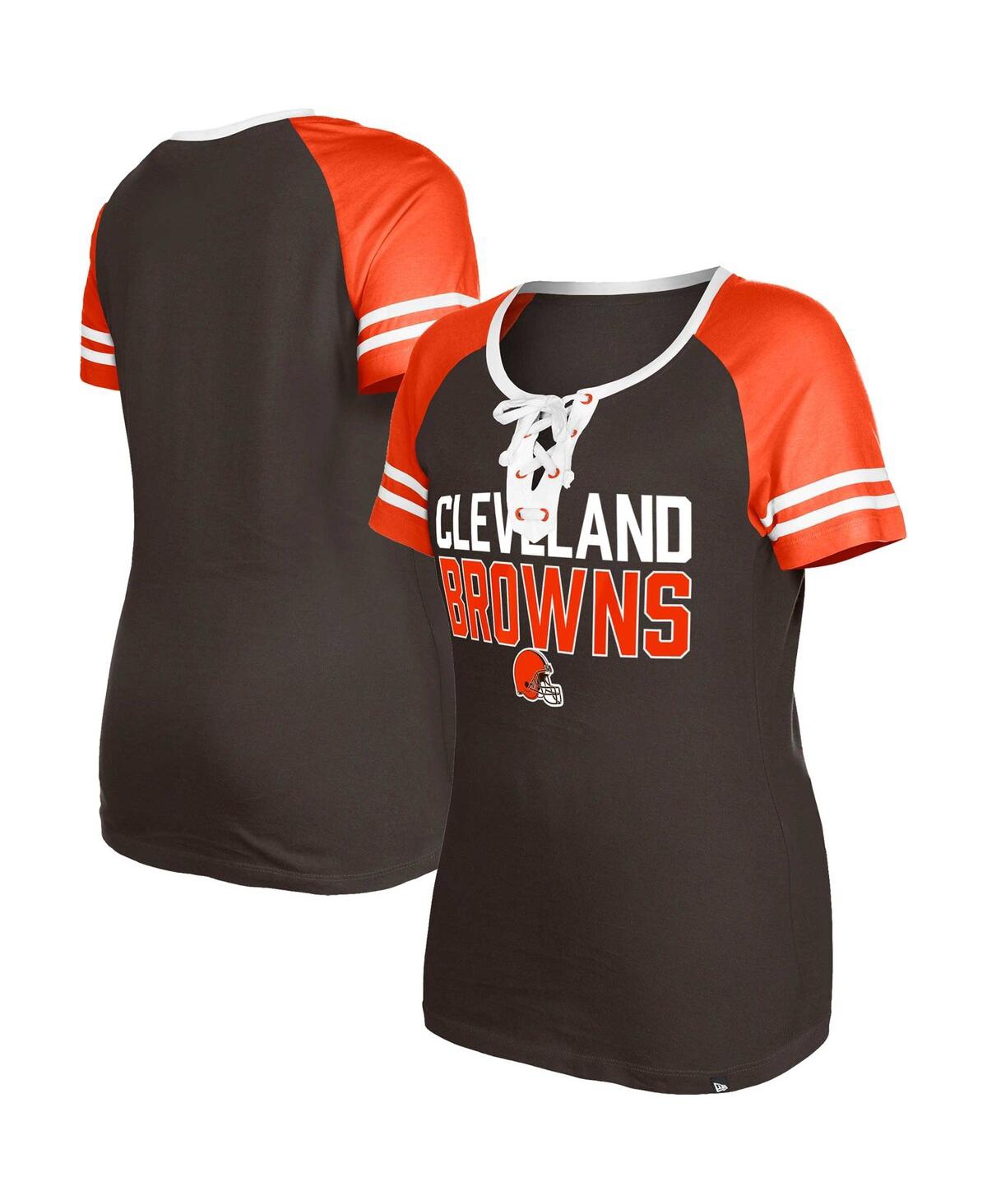 NEW ERA WOMEN'S NEW ERA BROWN CLEVELAND BROWNS RAGLAN LACE-UP T-SHIRT 