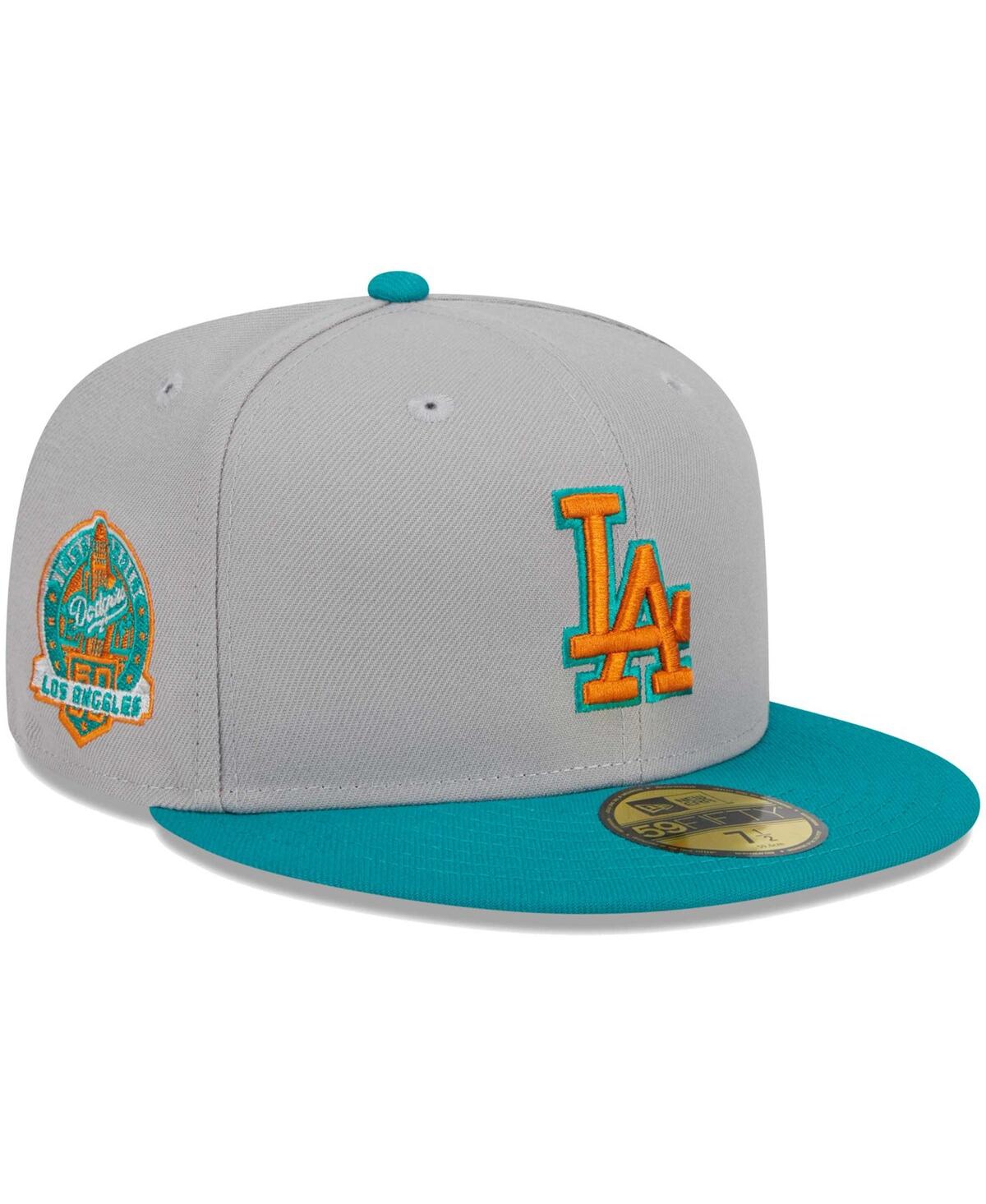 Shop New Era Men's  Gray, Teal Los Angeles Dodgers 59fifty Fitted Hat In Gray,teal