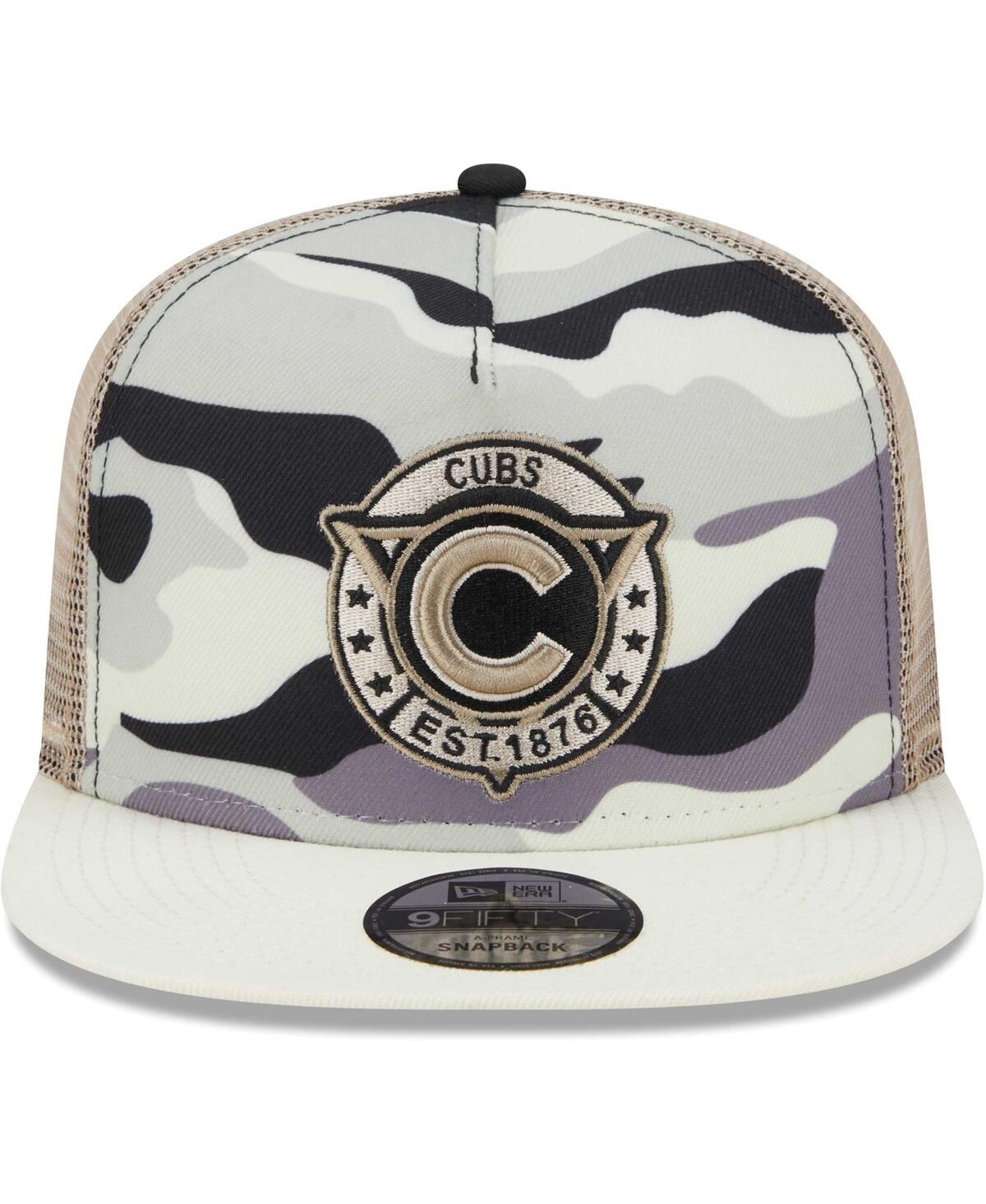 Men's New EraChicago Cubs Chrome Camo A-Frame 9FIFTY Trucker Snapback Hat - White