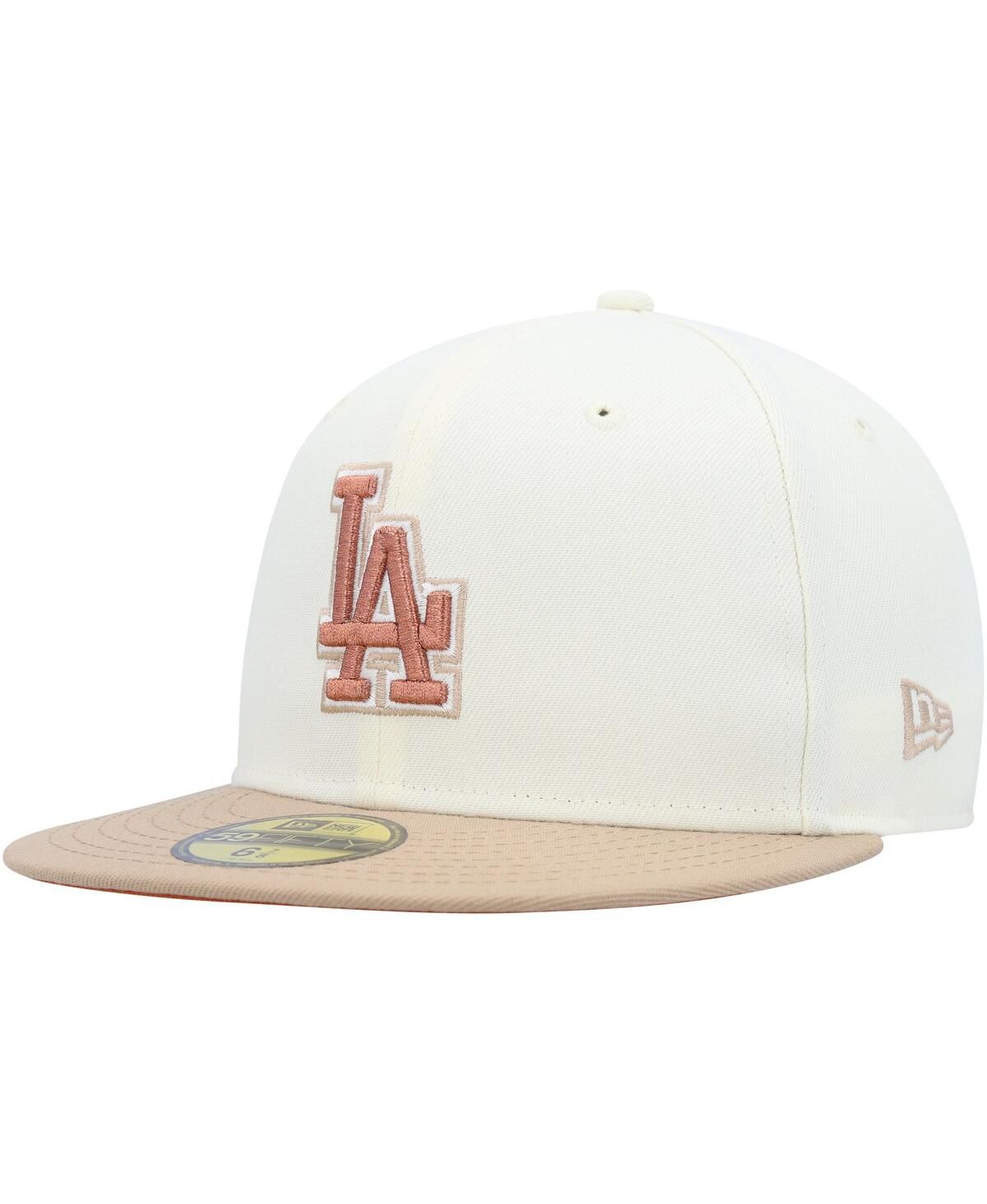 Мужская кремовая приталенная шляпа Los Angeles Dodgers с хромированным козырьком Camel Rust Undervisor 59FIFTY кремового цвета