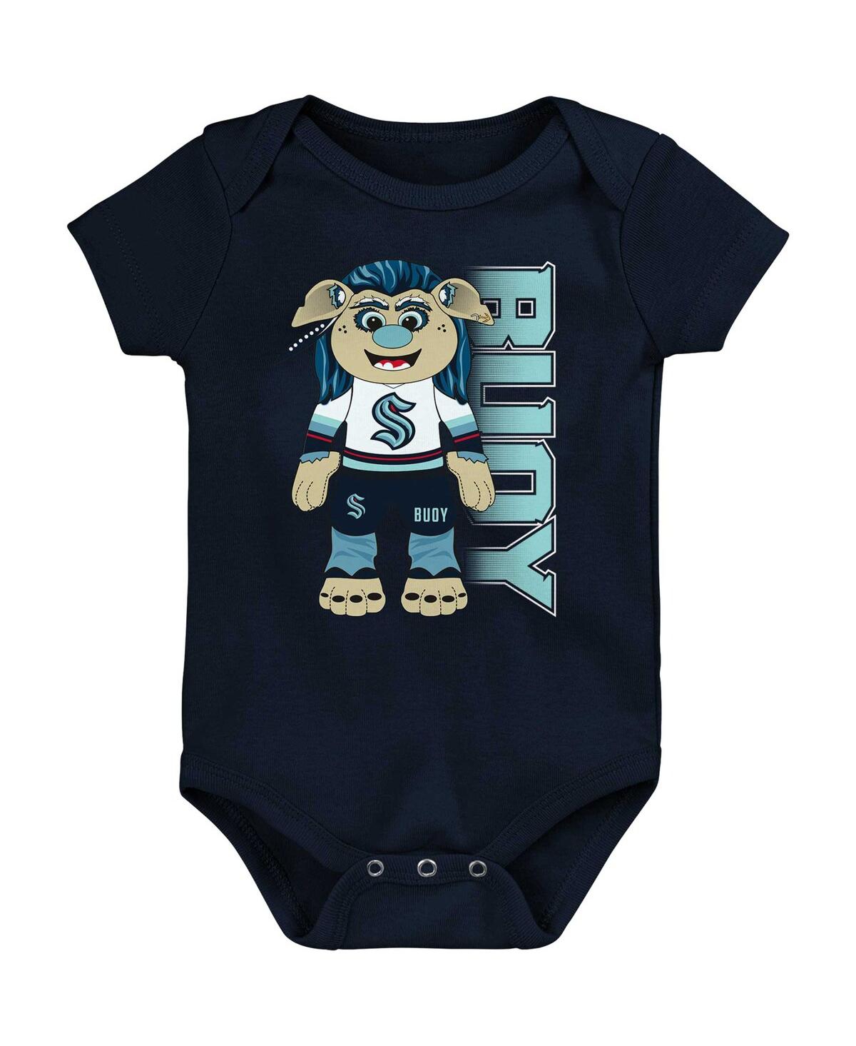 Outerstuff Newborn And Infant Boys And Girls Deep Sea Blue Seattle Kraken Mascot Cheer Bodysuit In Deep Sea Blue