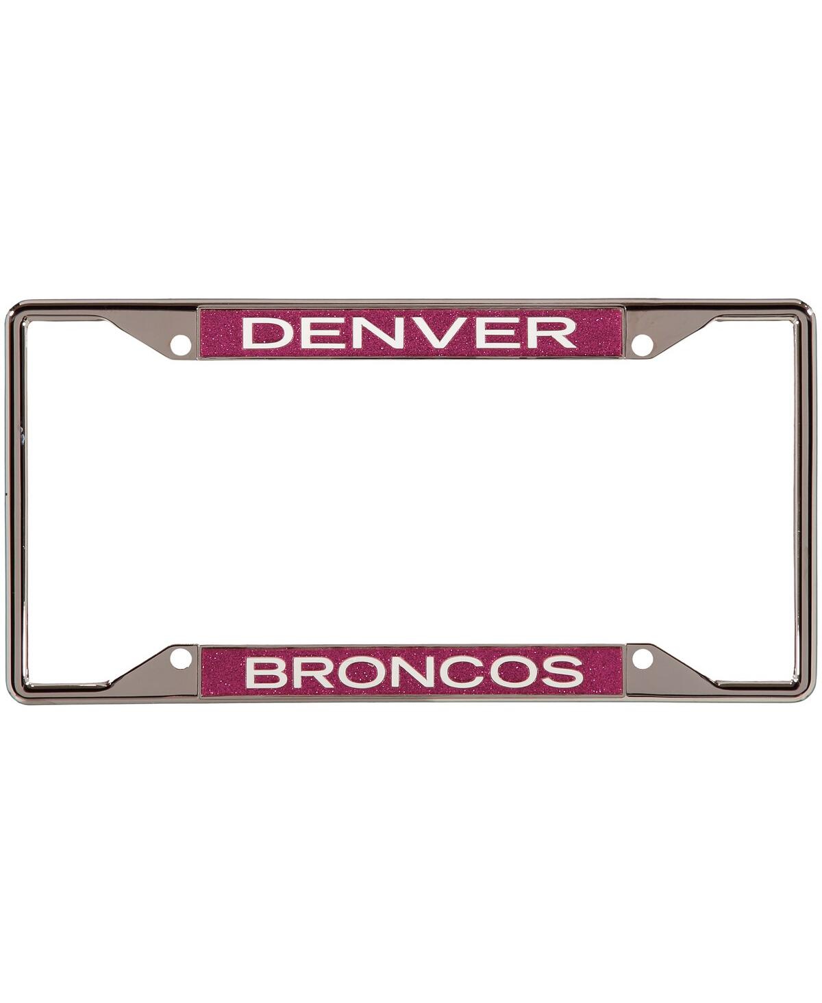 Denver Broncos Pink Glitter License Plate Frame with White Lettering - Pink