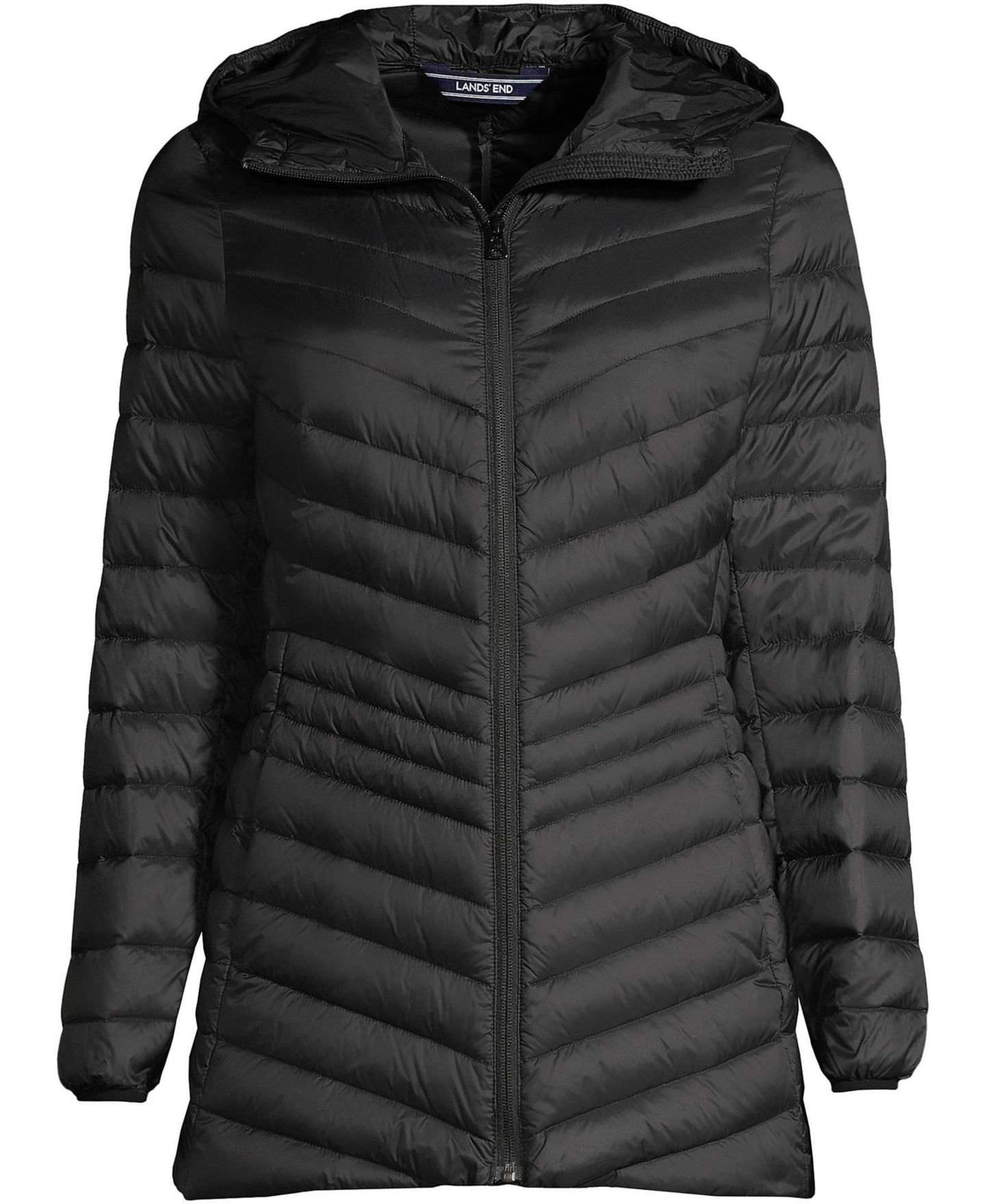 Женская куртка Lands' End Wanderweight Packable Down Long, цвет: Чёрный — фото 3