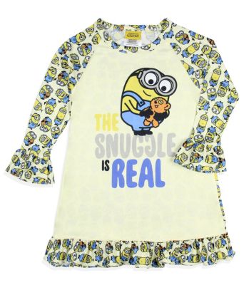 Toddler Girls Nightgown Minions Snuggle Sleep Long-Sleeve Raglan Pajama