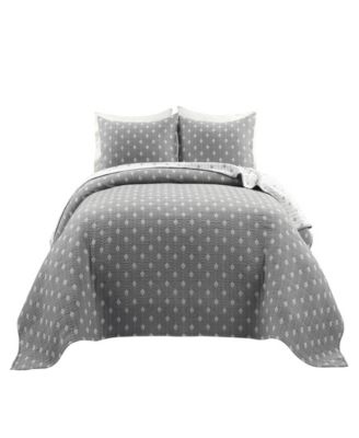 Hygge Kantha Pick Stitch Yarn Dyed Cotton Jacquard 3-Piece Quilt Set, King