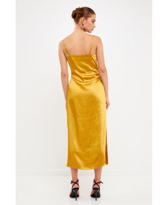 Women's Satin Wrap Midi Dress
