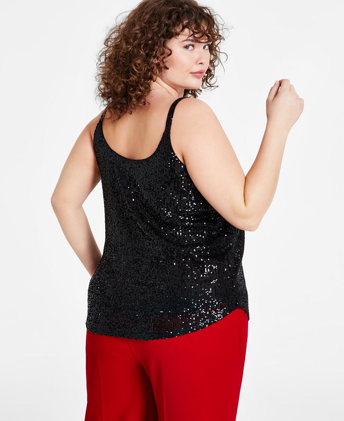 Bar III Plus Size Sequin Scoop-Neck Camisole, Created for Macy's - Macy's