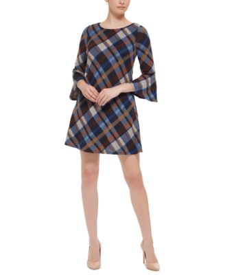 Jessica Howard - Petite Plaid Bell-Sleeve A-Line Dress