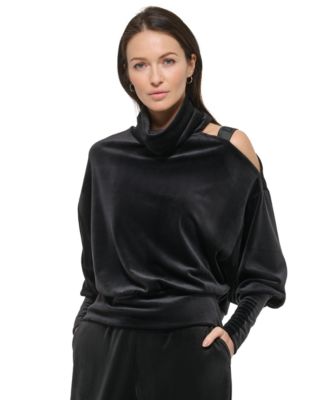 Women's Cutout-Shoulder Turtleneck Long-Sleeve Top