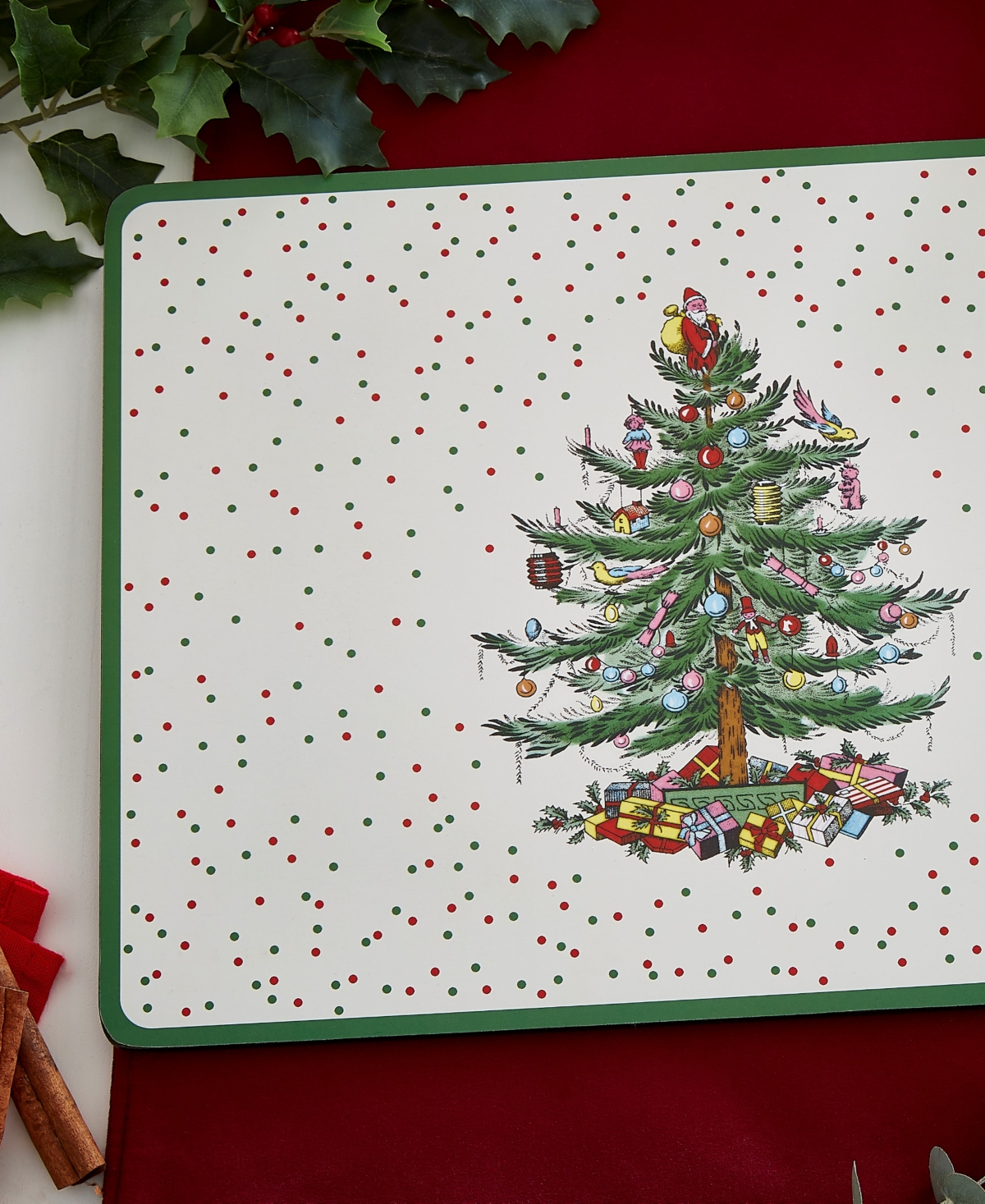 Spode Christmas Tree Polka Dot Large Placemats, Set Of 4 In Green