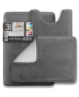 3 Piece Ultra Soft Non-Slip Plush Memory Foam Bath Rug Set - Small, Large & Contour