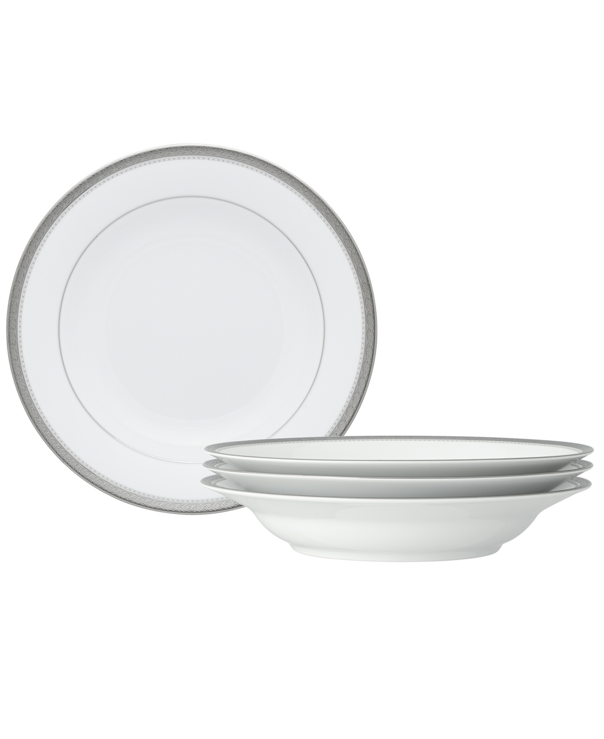 Noritake Charlotta Platinum 4 Piece 9" Rim Soup Bowls Set, 27 Oz, Service For 4 In White